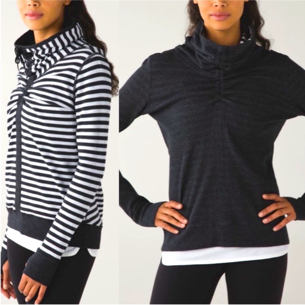 Lululemon In A Cinch Long Sleeve Tee reversible cowl-neck top striped